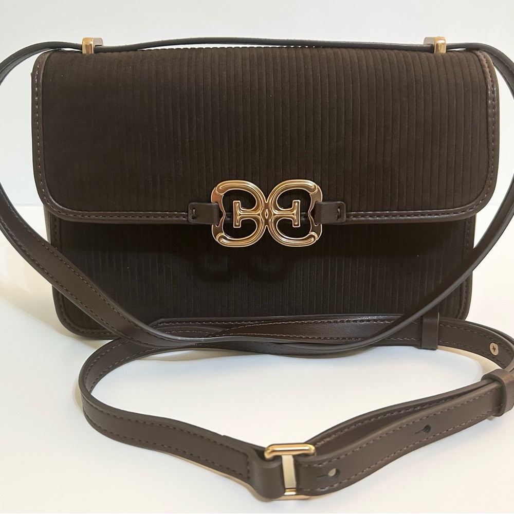 Sam Edelman Rich Brown Crossbody Bag Accented w/Corduroy and Gold.